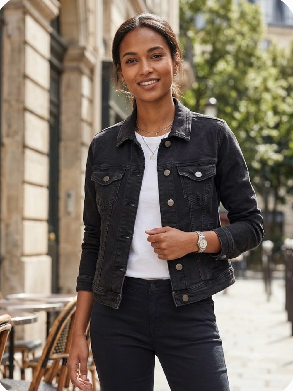 EDC Distressed Black Denim Jacket | Size S